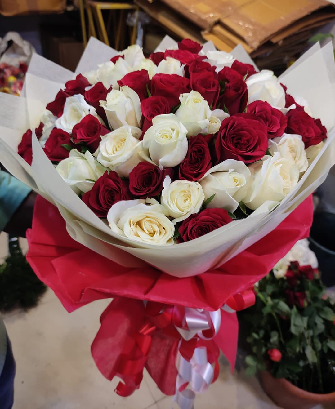 Red and white rose bouquet