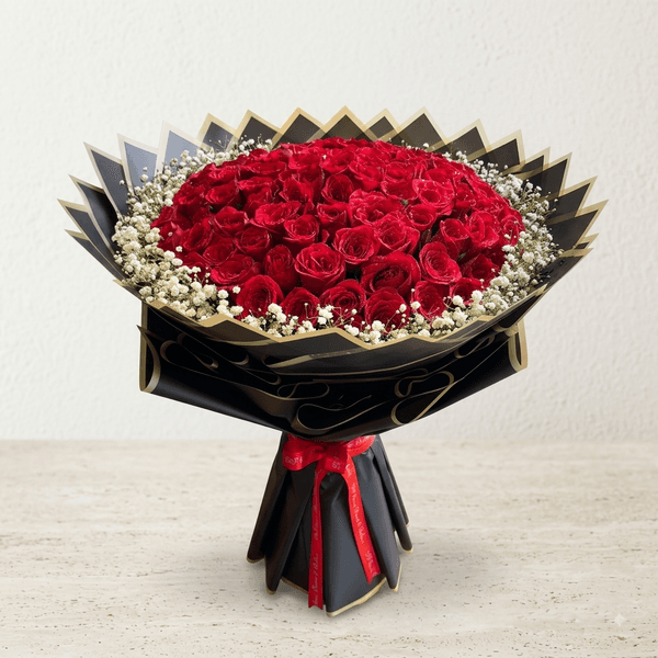 100 pis red rose bouquet